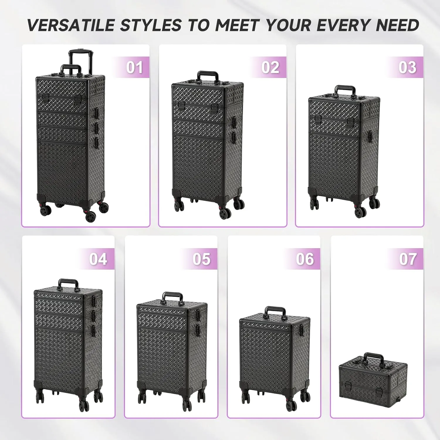 Leeora&Leekoo Portable Multi-Storey Nail Case for Nail Tech Organizer - Wheels Makeup Case Organizer, Cosmetic Case, Makeup Train Case, Make Up Case (Black)