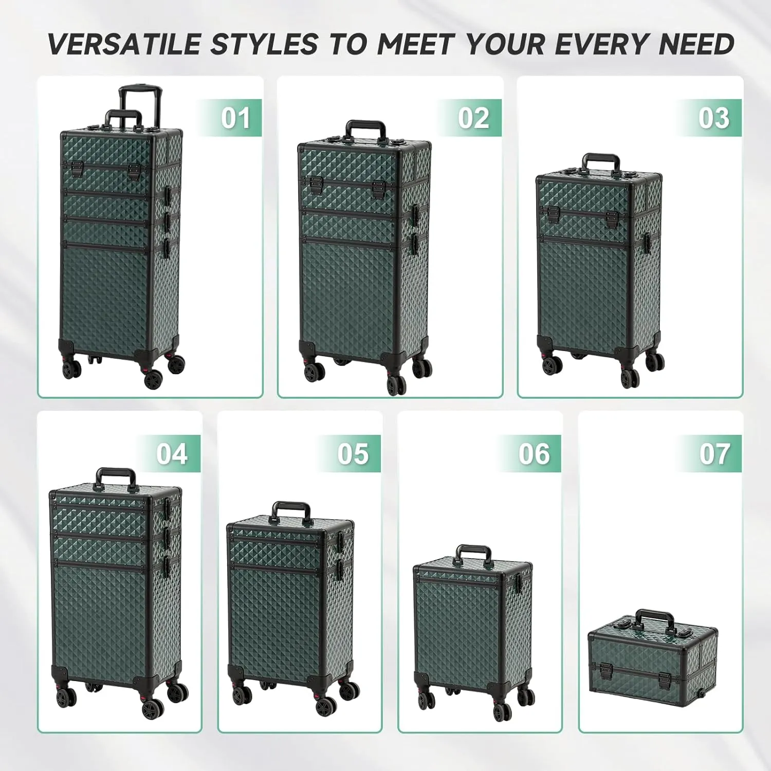 Leeora&Leekoo Portable Multi-Storey Nail Case for Nail Tech Organizer - Wheels Makeup Case Organizer, Cosmetic Case, Makeup Train Case, Make Up Case (Dark Green)