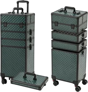 Leeora&Leekoo Portable Multi-Storey Nail Case for Nail Tech Organizer - Wheels Makeup Case Organizer, Cosmetic Case, Makeup Train Case, Make Up Case (Dark Green)
