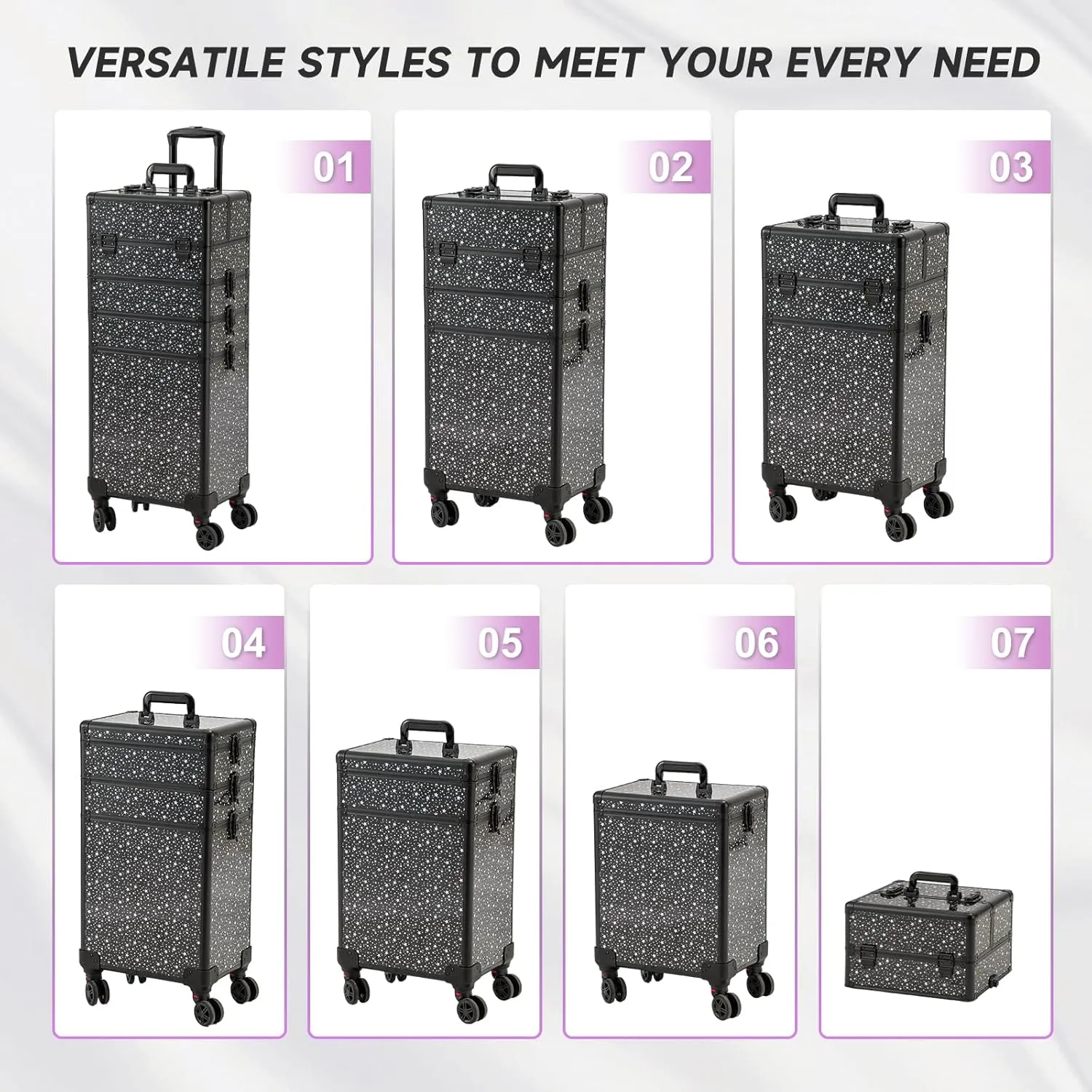 Leeora&Leekoo Portable Multi-Storey Nail Case for Nail Tech Organizer - Wheels Makeup Case Organizer, Cosmetic Case, Makeup Train Case, Make Up Case (Flashing Star)