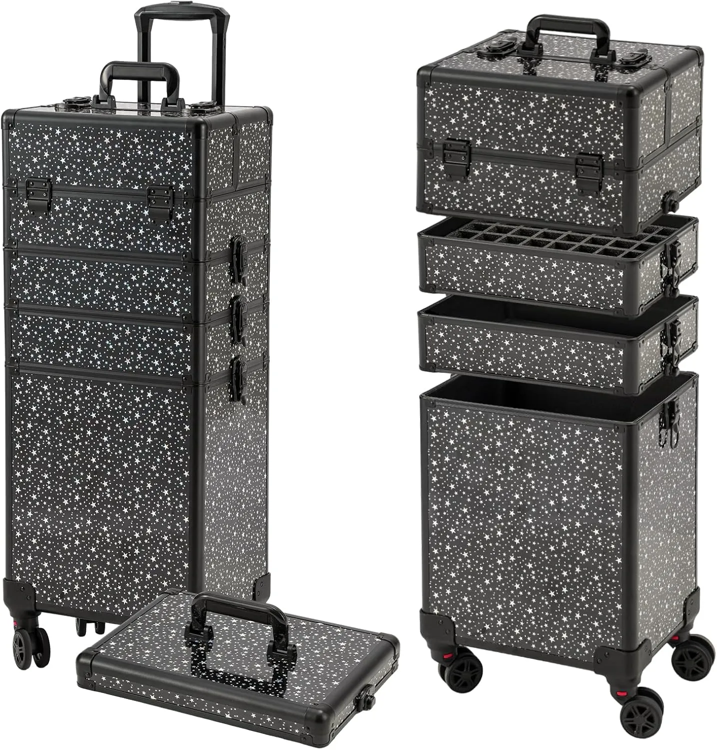 Leeora&Leekoo Portable Multi-Storey Nail Case for Nail Tech Organizer - Wheels Makeup Case Organizer, Cosmetic Case, Makeup Train Case, Make Up Case (Flashing Star)