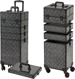 Leeora&Leekoo Portable Multi-Storey Nail Case for Nail Tech Organizer - Wheels Makeup Case Organizer, Cosmetic Case, Makeup Train Case, Make Up Case (Flashing Star)