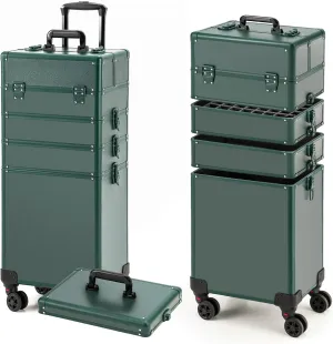 Leeora&Leekoo Portable Multi-Storey Nail Case for Nail Tech Organizer - Wheels Makeup Case Organizer, Cosmetic Case, Makeup Train Case, Make Up Case (Green)