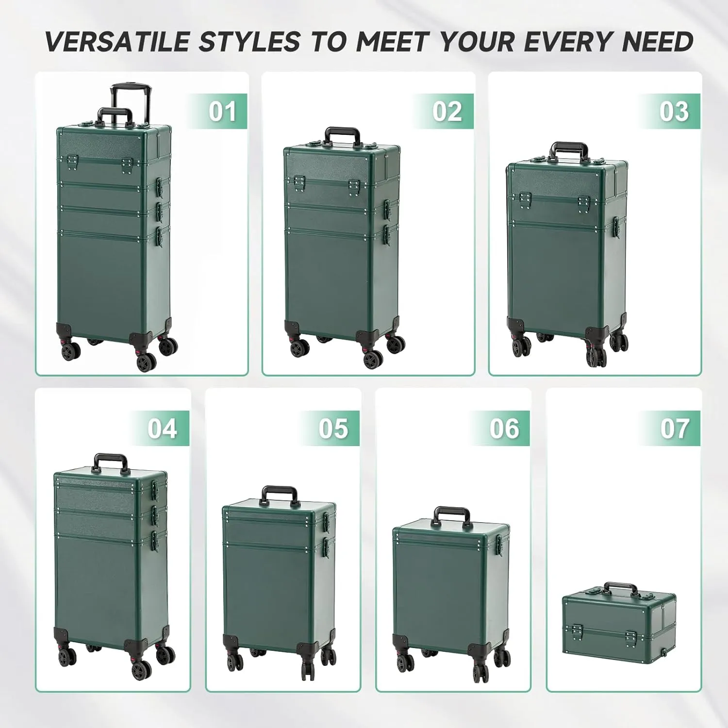 Leeora&Leekoo Portable Multi-Storey Nail Case for Nail Tech Organizer - Wheels Makeup Case Organizer, Cosmetic Case, Makeup Train Case, Make Up Case (Green)