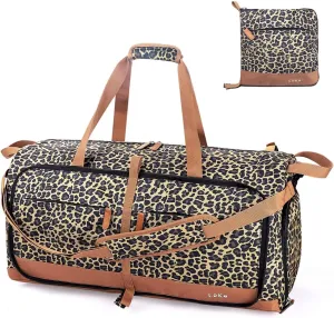 Lekesky Foldable Travel Duffel Bag for Women, 80L Large Duffle Bag with Separate Shoes Compartments & Straps, Carry On Weekend Bag for Women, Hospital, Overnight(Leapord)