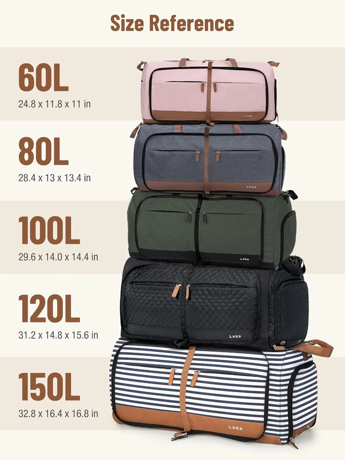 Lekesky Foldable Travel Duffel Bag for Women, 80L Large Duffle Bag with Separate Shoes Compartments & Straps, Carry On Weekend Bag for Women, Hospital, Overnight(Leapord)