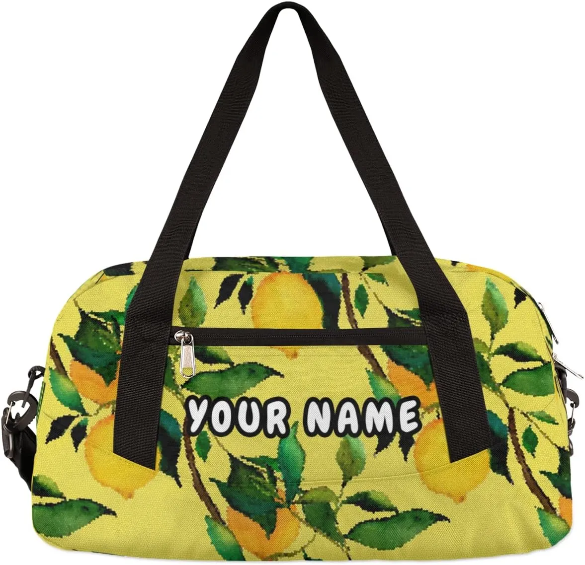 Lemon Citrus Fruits Personalized Kids Duffel Bag for Girls Boys, Lemon Debris Custom Name Dance Bag Overnight Small Duffel Bag Carry On Weekend Sports Travel Bag for School Practice Gymnastics Ballet