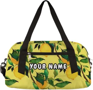 Lemon Citrus Fruits Personalized Kids Duffel Bag for Girls Boys, Lemon Debris Custom Name Dance Bag Overnight Small Duffel Bag Carry On Weekend Sports Travel Bag for School Practice Gymnastics Ballet