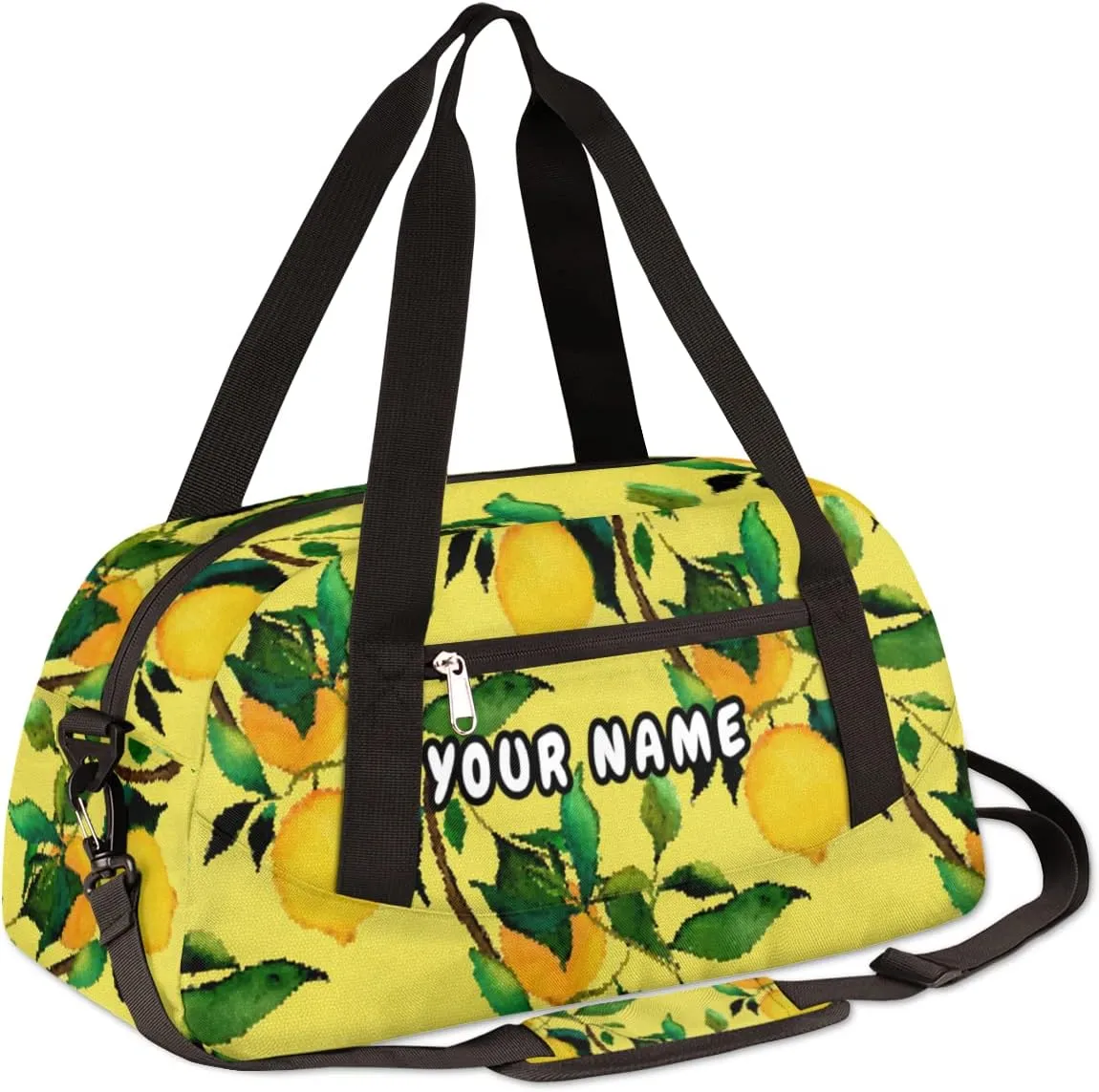 Lemon Citrus Fruits Personalized Kids Duffel Bag for Girls Boys, Lemon Debris Custom Name Dance Bag Overnight Small Duffel Bag Carry On Weekend Sports Travel Bag for School Practice Gymnastics Ballet
