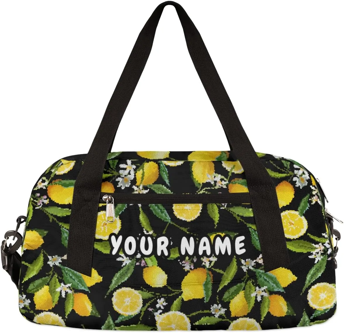 Lemon Leaf Flower Personalized Kids Duffel Bag for Girls Boys, Lemon Debris Custom Name Dance Bag Overnight Small Duffel Bag Carry On Weekend Sports Travel Bag for School Practice Gymnastics Ballet