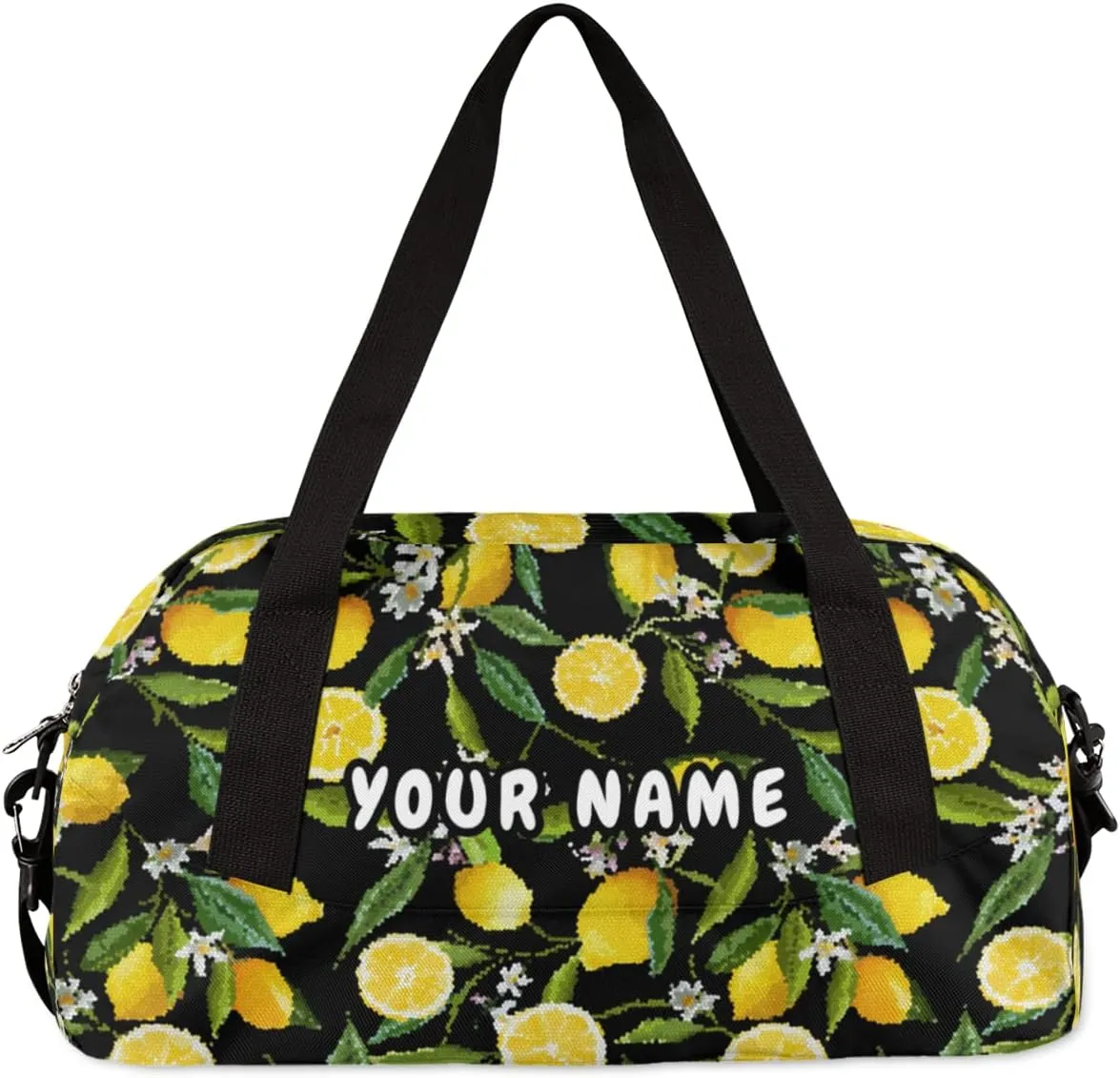 Lemon Leaf Flower Personalized Kids Duffel Bag for Girls Boys, Lemon Debris Custom Name Dance Bag Overnight Small Duffel Bag Carry On Weekend Sports Travel Bag for School Practice Gymnastics Ballet