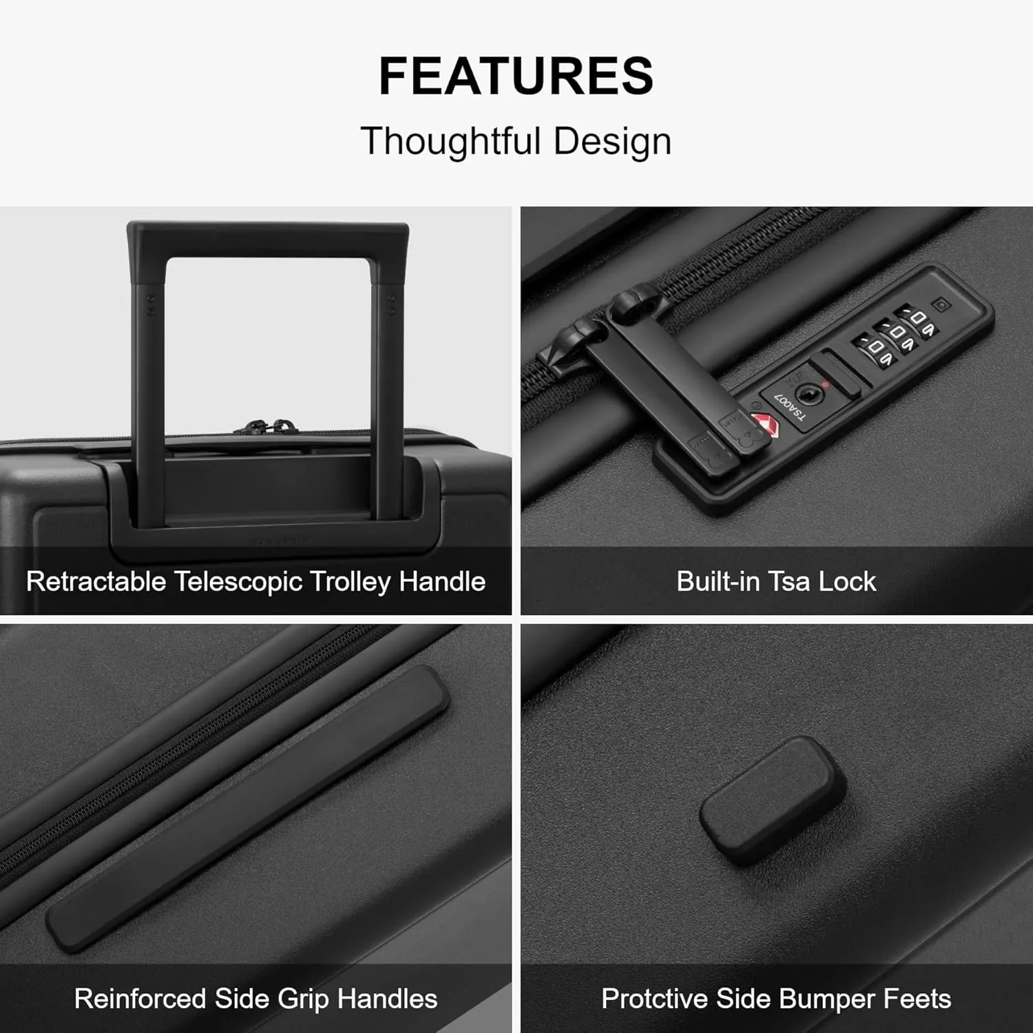 LEVEL8 Elegance Matte Luggage Set, 20 Inch Carry-on Luggage, 28“ Large Suitcase Lightweight Hardside Suitcases with Wheels,Tsa Lock,2-Piece Set(20/28), Black