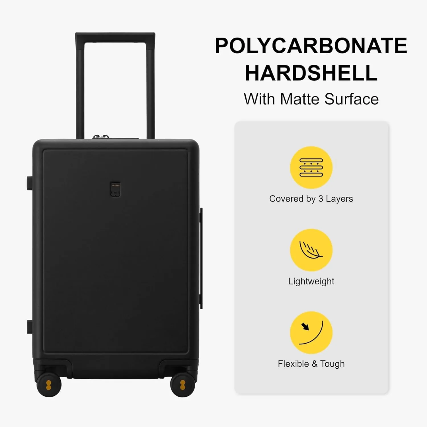 LEVEL8 Elegance Matte Luggage Set, 20 Inch Carry-on Luggage, 28“ Large Suitcase Lightweight Hardside Suitcases with Wheels,Tsa Lock,2-Piece Set(20/28), Black