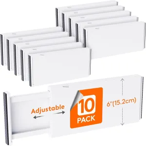 Lifewit 10 Pack Drawer Dividers Plastic 6" High, 13.5-22" Adjustable Drawer Organizers for Clothes, Expandable Dresser Separators in Bedroom/Bathroom/Kitchen/Fridge/Office Organization and Storage