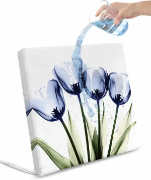 Light Blue Tulip Outdoor Cushion Chair Cover Set of 4 - Waterproof Couch Seat Covers, Farmhouse Elegant Flowers Botanical Patio Furniture Protector Cushions Slipcovers for Sofa/RV, 22"x22"x4"