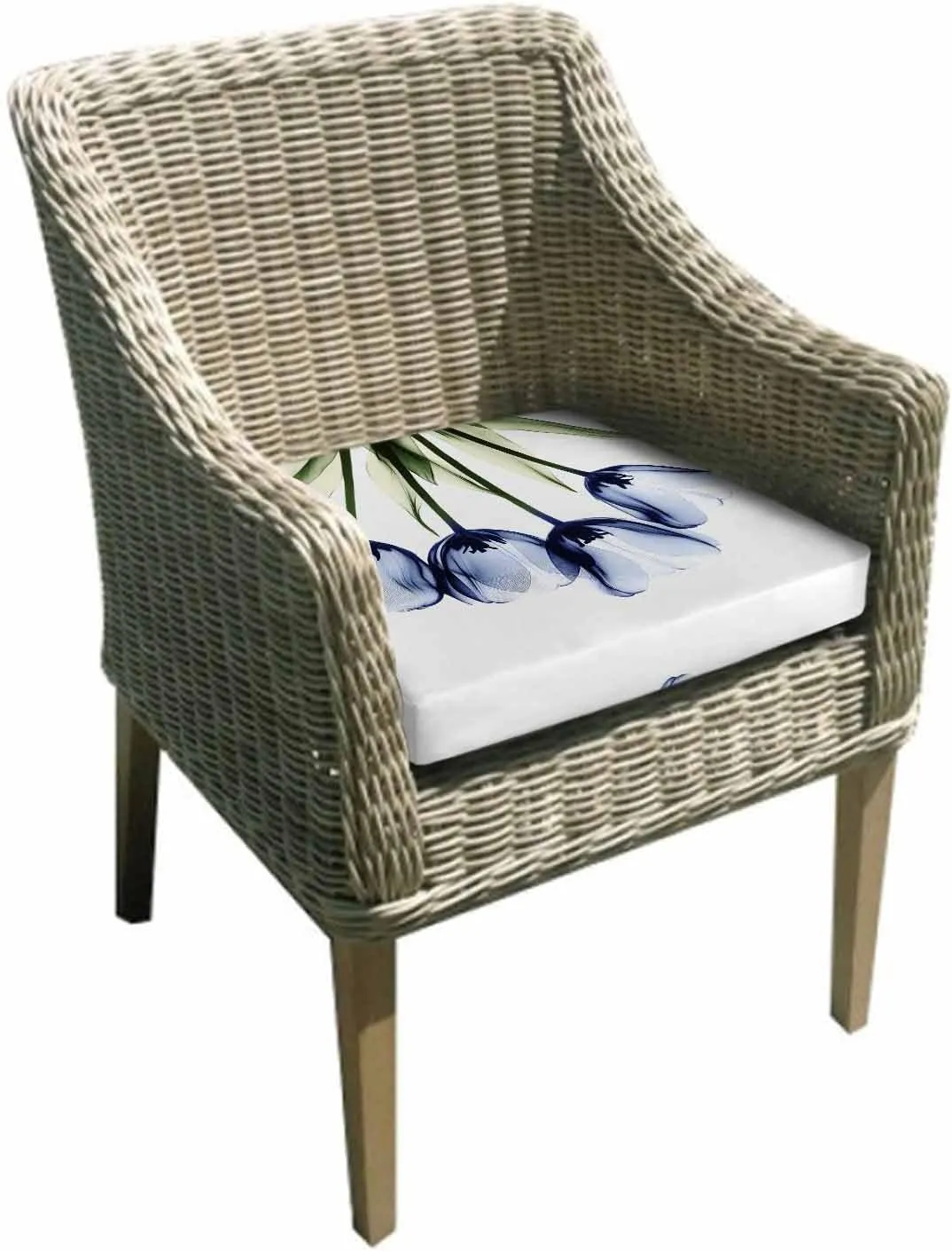 Light Blue Tulip Outdoor Cushion Chair Cover Set of 4 - Waterproof Couch Seat Covers, Farmhouse Elegant Flowers Botanical Patio Furniture Protector Cushions Slipcovers for Sofa/RV, 22"x22"x4"