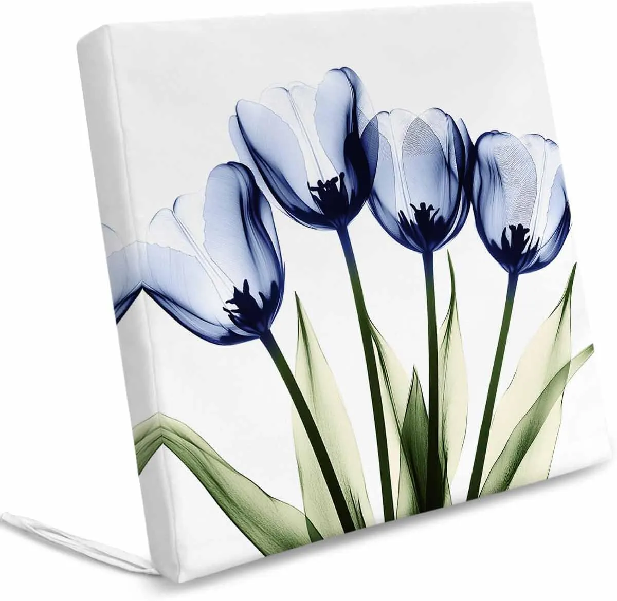 Light Blue Tulip Outdoor Cushion Chair Cover Set of 4 - Waterproof Couch Seat Covers, Farmhouse Elegant Flowers Botanical Patio Furniture Protector Cushions Slipcovers for Sofa/RV, 22"x22"x4"