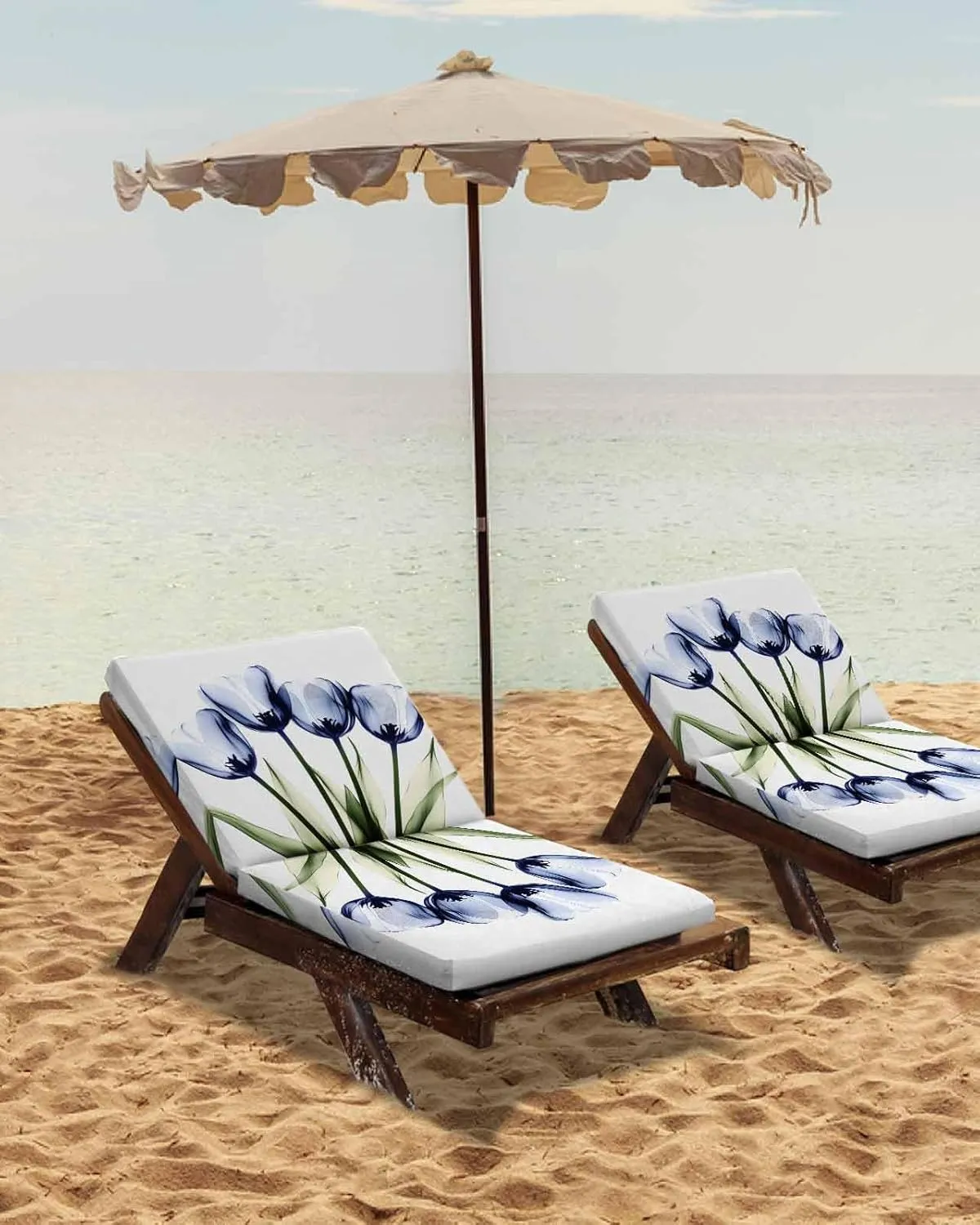 Light Blue Tulip Outdoor Cushion Chair Cover Set of 4 - Waterproof Couch Seat Covers, Farmhouse Elegant Flowers Botanical Patio Furniture Protector Cushions Slipcovers for Sofa/RV, 22"x22"x4"