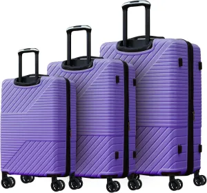 Lightweight 3-Piece Hardshell Luggage Set with Dual Spinner Wheels, Expandable, Purple