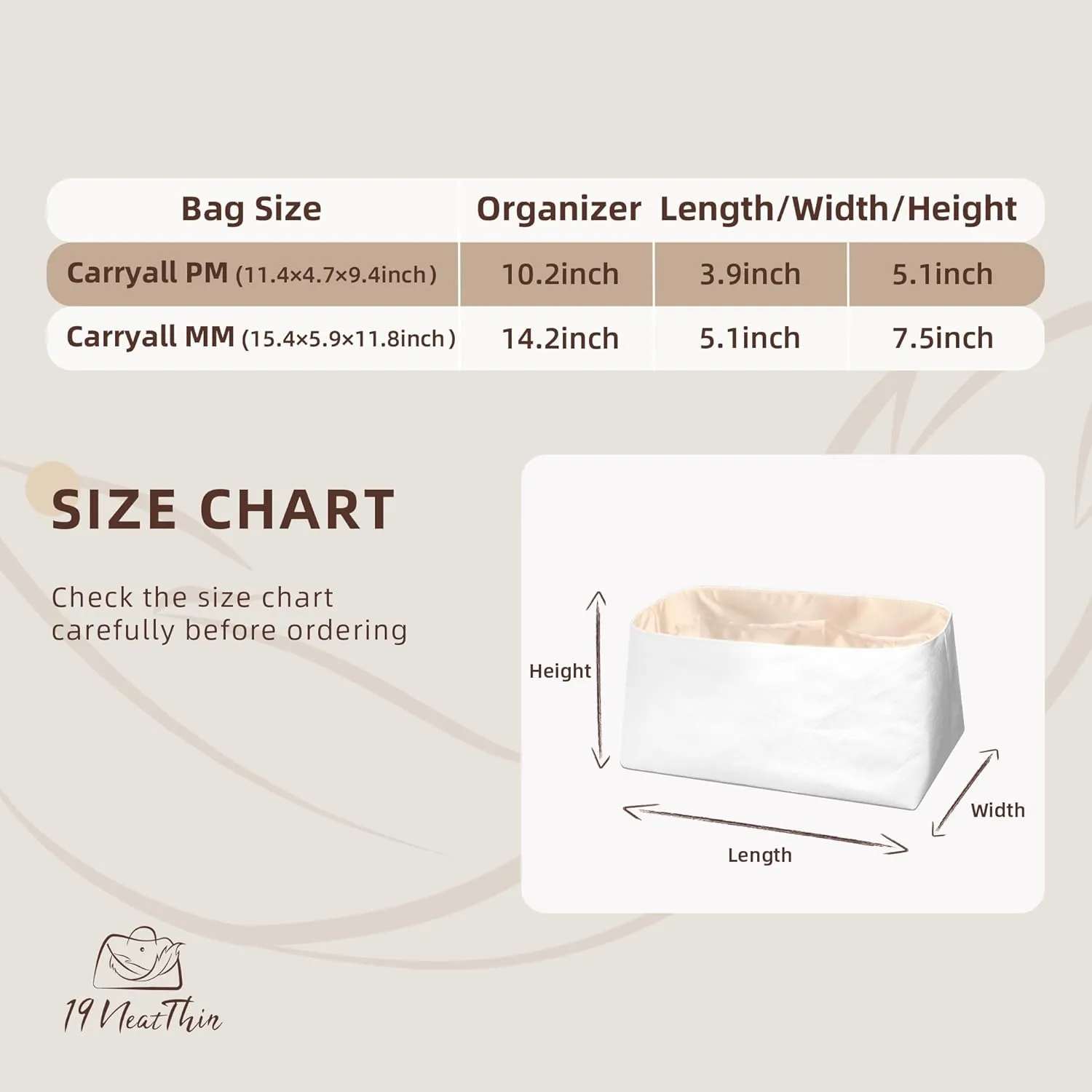 Lightweight Purse Insert Fit for LV Carryall, Waterproof Dupontpaper Surface and Silky Satin Lining (Custom)