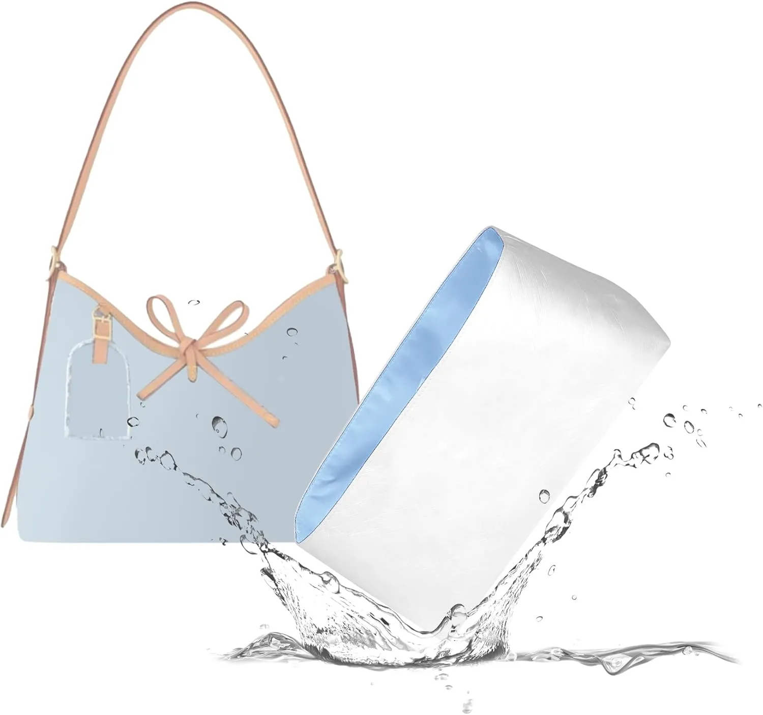 Lightweight Purse Insert Fit for LV Carryall, Waterproof Dupontpaper Surface and Silky Satin Lining (PM, Celeste)