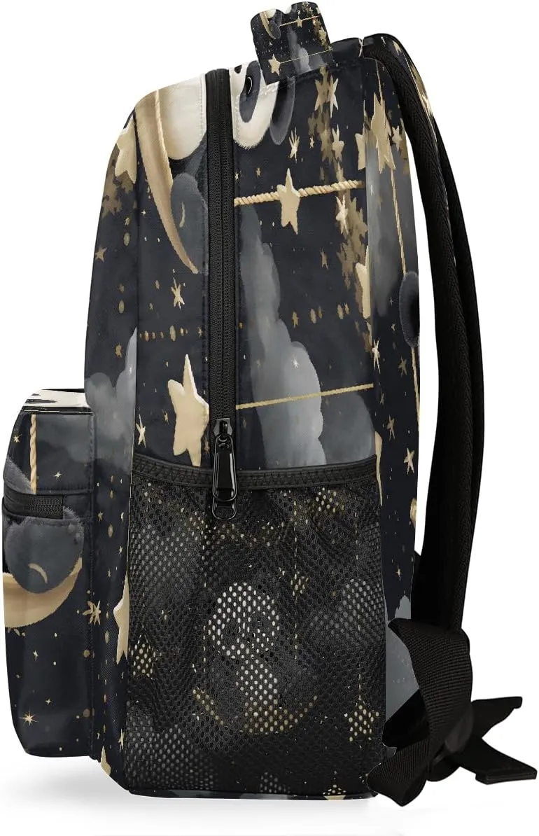 Lightweight Travel Backpack, Cute Panda Starry Swing Art Large Capacity Bookbag, Waterproof Travel Bag Casual Daypack for Men Women Adults