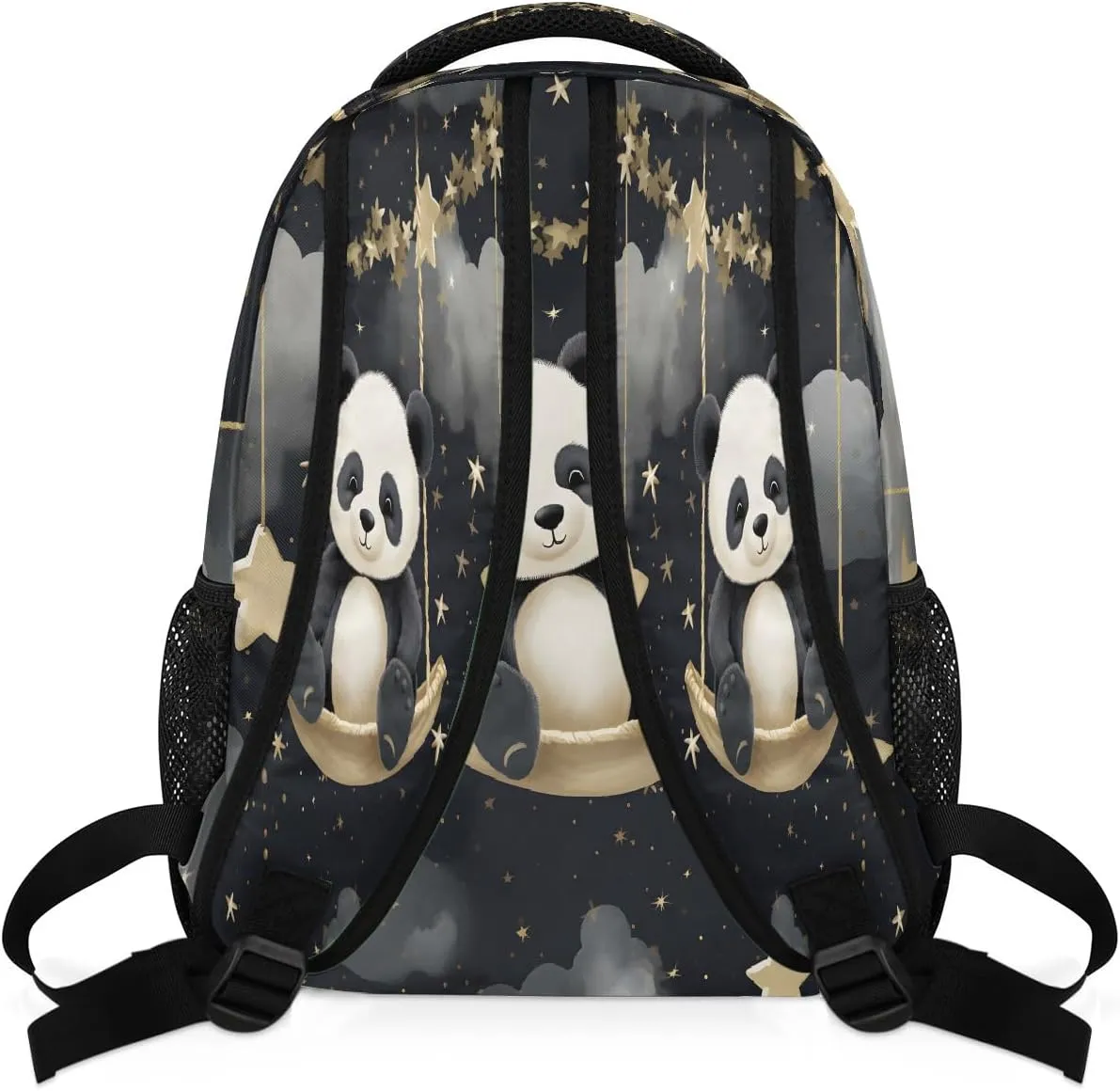 Lightweight Travel Backpack, Cute Panda Starry Swing Art Large Capacity Bookbag, Waterproof Travel Bag Casual Daypack for Men Women Adults