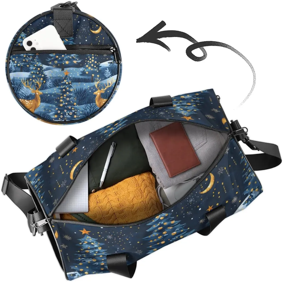 Lightweight Travel Duffle Bag Christmas Deer Trees Gym Bag for Women Men Stylish Small Duffle Bag for Fitness Yoga Travel Overnight Sport