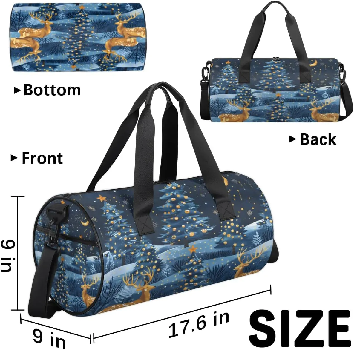 Lightweight Travel Duffle Bag Christmas Deer Trees Gym Bag for Women Men Stylish Small Duffle Bag for Fitness Yoga Travel Overnight Sport