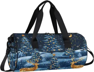 Lightweight Travel Duffle Bag Christmas Deer Trees Gym Bag for Women Men Stylish Small Duffle Bag for Fitness Yoga Travel Overnight Sport
