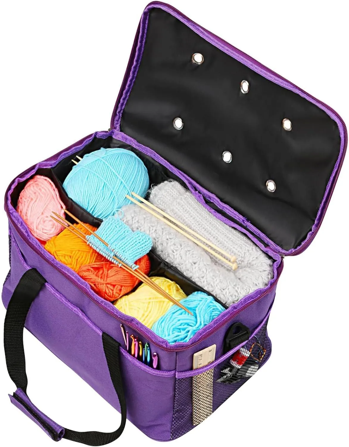 LIHAO Crochet Bag Knitting Bag Yarn Storage Organizer Bag Yarn Holder Case for Crocheting Carrying Projects, Crochet Hooks, Knitting Needles Purple