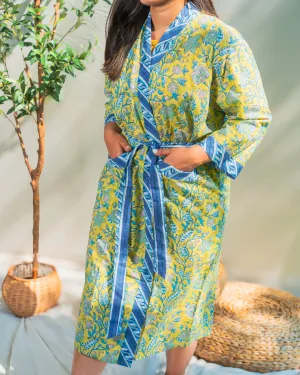 Lime Yellow Blockprint Robe