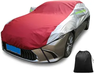 LinGKon Car Cover Waterproof for DeTomaso Pantera Half Car Cover Windproof Car Top Cover Anti-UV Durable Car Cover Outdoor Dustproof Scratch Proof Breathable with Storage Bag(Silver-Red)