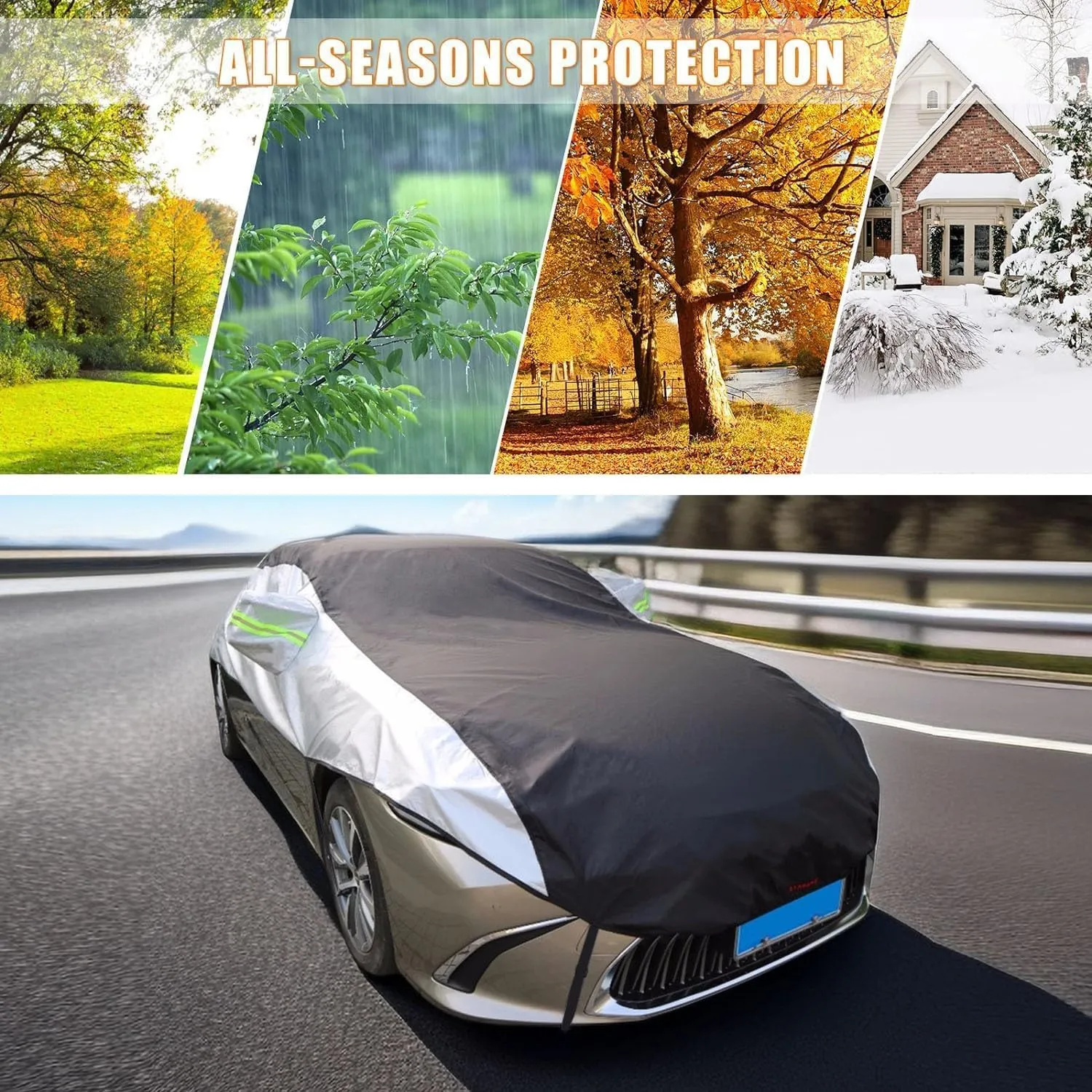LinGKon Car Cover Waterproof for DeTomaso Pantera Half Car Cover Windproof Car Top Cover Anti-UV Durable Car Cover Outdoor Dustproof Scratch Proof Breathable with Storage Bag(Silver-Red)