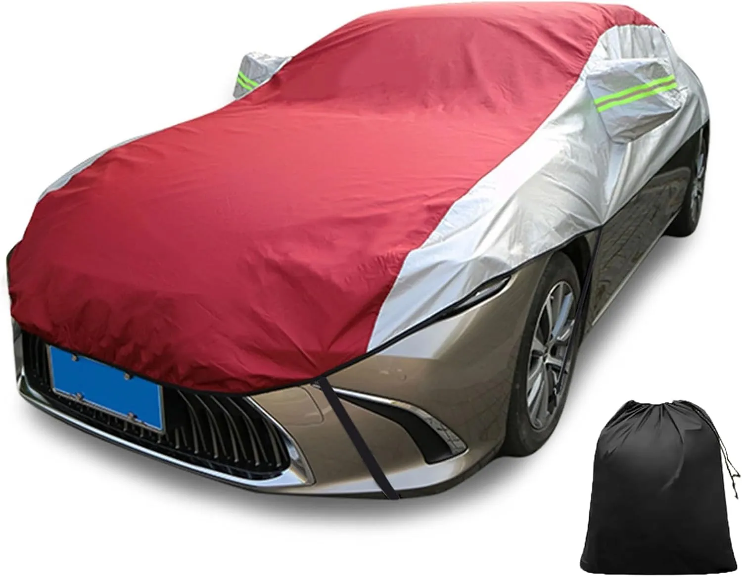 LinGKon Car Cover Waterproof for DeTomaso Pantera Half Car Cover Windproof Car Top Cover Anti-UV Durable Car Cover Outdoor Dustproof Scratch Proof Breathable with Storage Bag(Silver-Red)