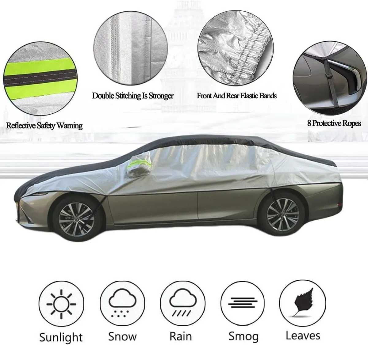LinGKon Car Cover Waterproof for DeTomaso Pantera Half Car Cover Windproof Car Top Cover Anti-UV Durable Car Cover Outdoor Dustproof Scratch Proof Breathable with Storage Bag(Silver-Red)