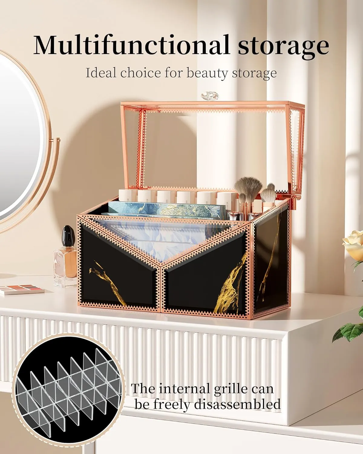 Lipstick Organizer Lipstick Holder - 24 Spaces, Tempered Glass Lip Gloss and Perfume Organizer,Vanity Lipstick Holder and Organizer.Black