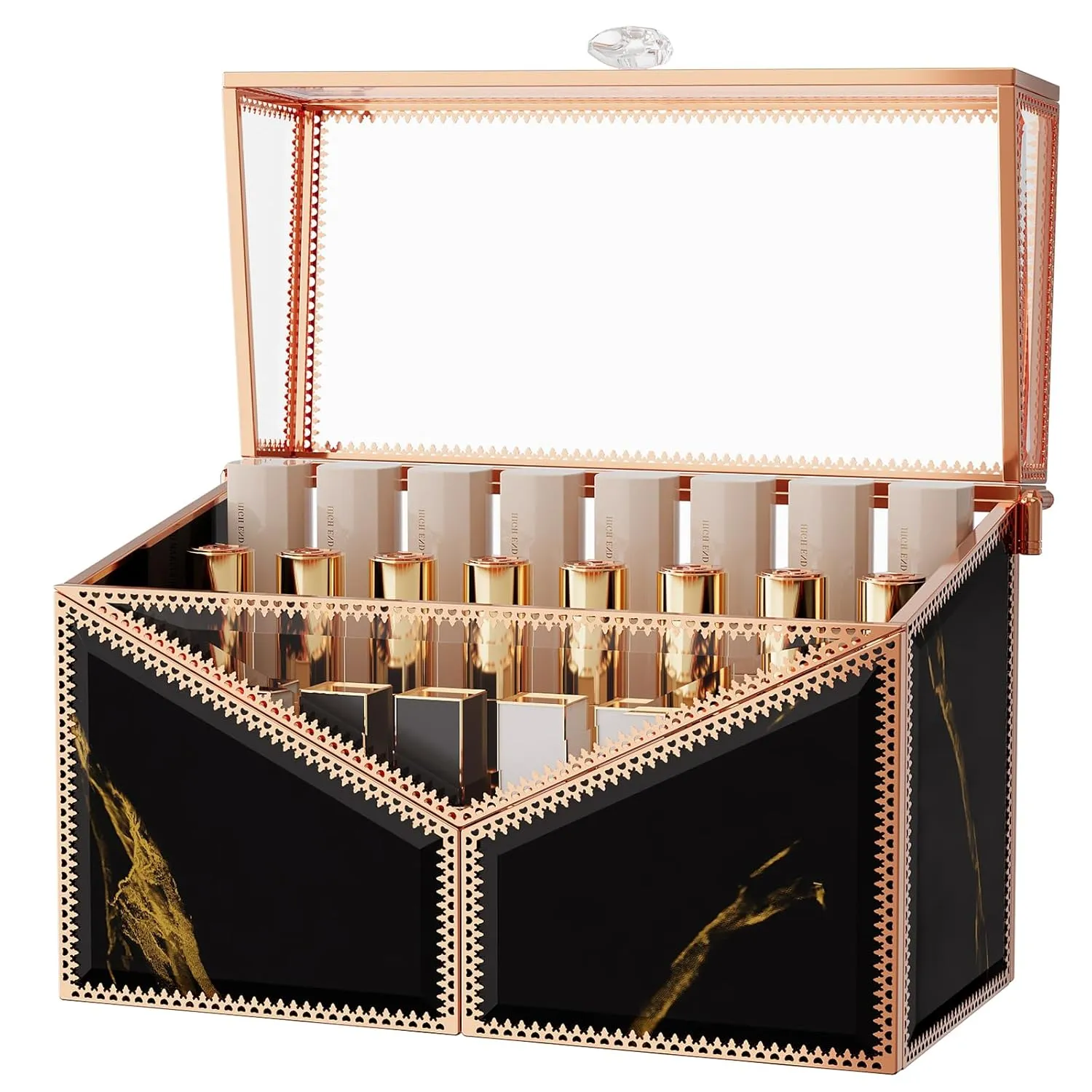 Lipstick Organizer Lipstick Holder - 24 Spaces, Tempered Glass Lip Gloss and Perfume Organizer,Vanity Lipstick Holder and Organizer.Black
