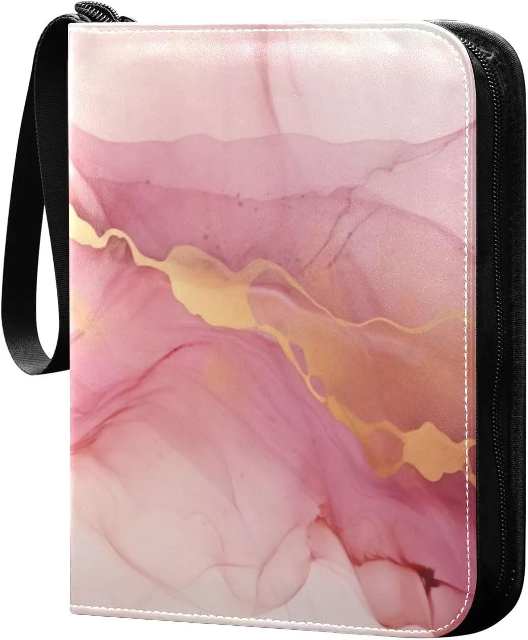 Liquid Painting Pink Card Binder 4-Pocket, 400 Pockets Trading Cards Holder Games Card Albums Storage Organizer Case for Football, Baseball Cards
