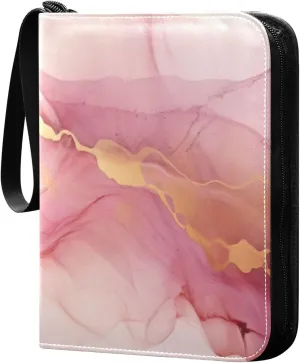 Liquid Painting Pink Card Binder 4-Pocket, 400 Pockets Trading Cards Holder Games Card Albums Storage Organizer Case for Football, Baseball Cards
