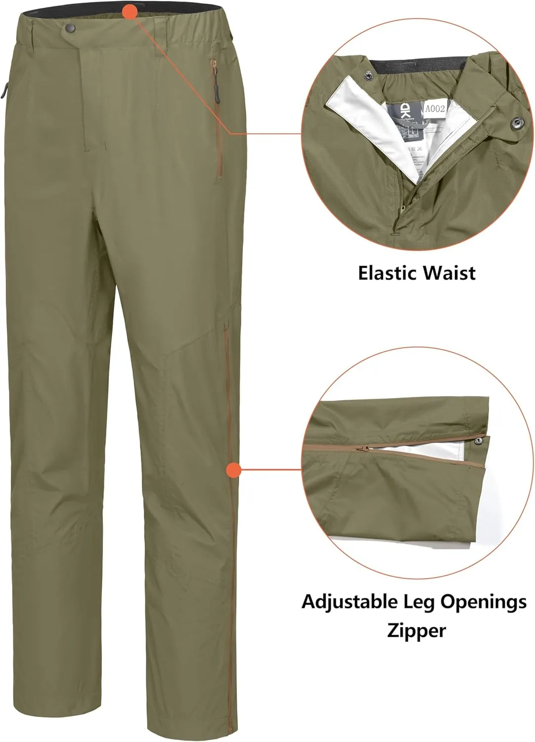 Little Donkey Andy Men's Rain Pants Waterproof Lightweight Overpants Windproof Outdoor Pants for Hiking, Golf, Fishing