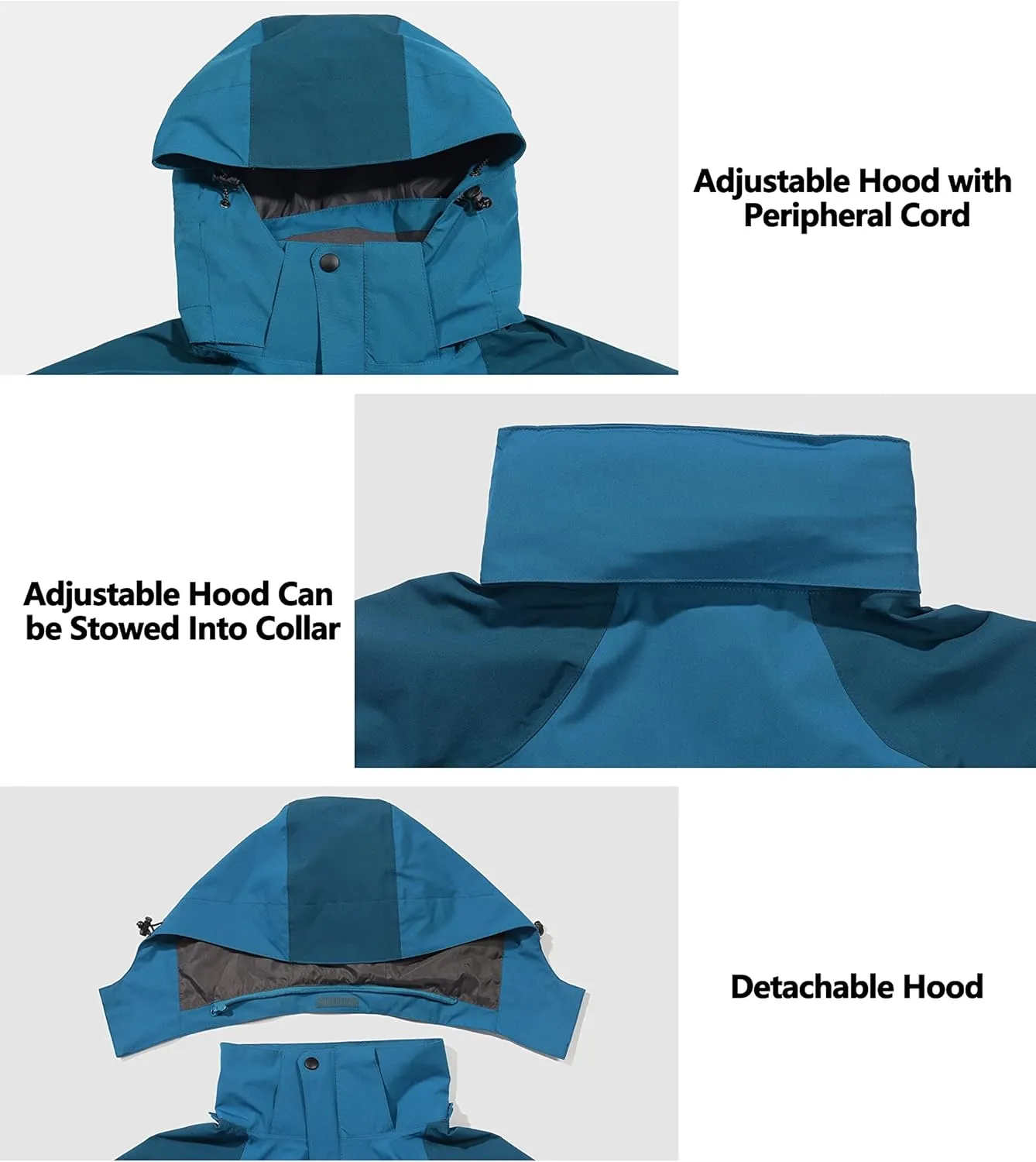 Little Donkey Andy Men's Waterproof Rain Jacket with Detachable Hood Outdoor Raincoat for Hiking Travel Cycling