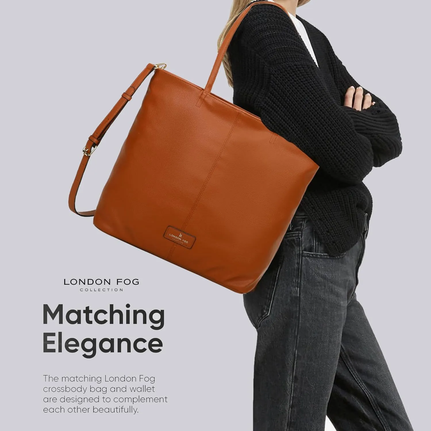 LONDON FOG - Women's Tote Bag, Crossbody Bag, and Wallet 3-Piece Set | Faux Leather | Purse Set for Work, Travel, & Outings