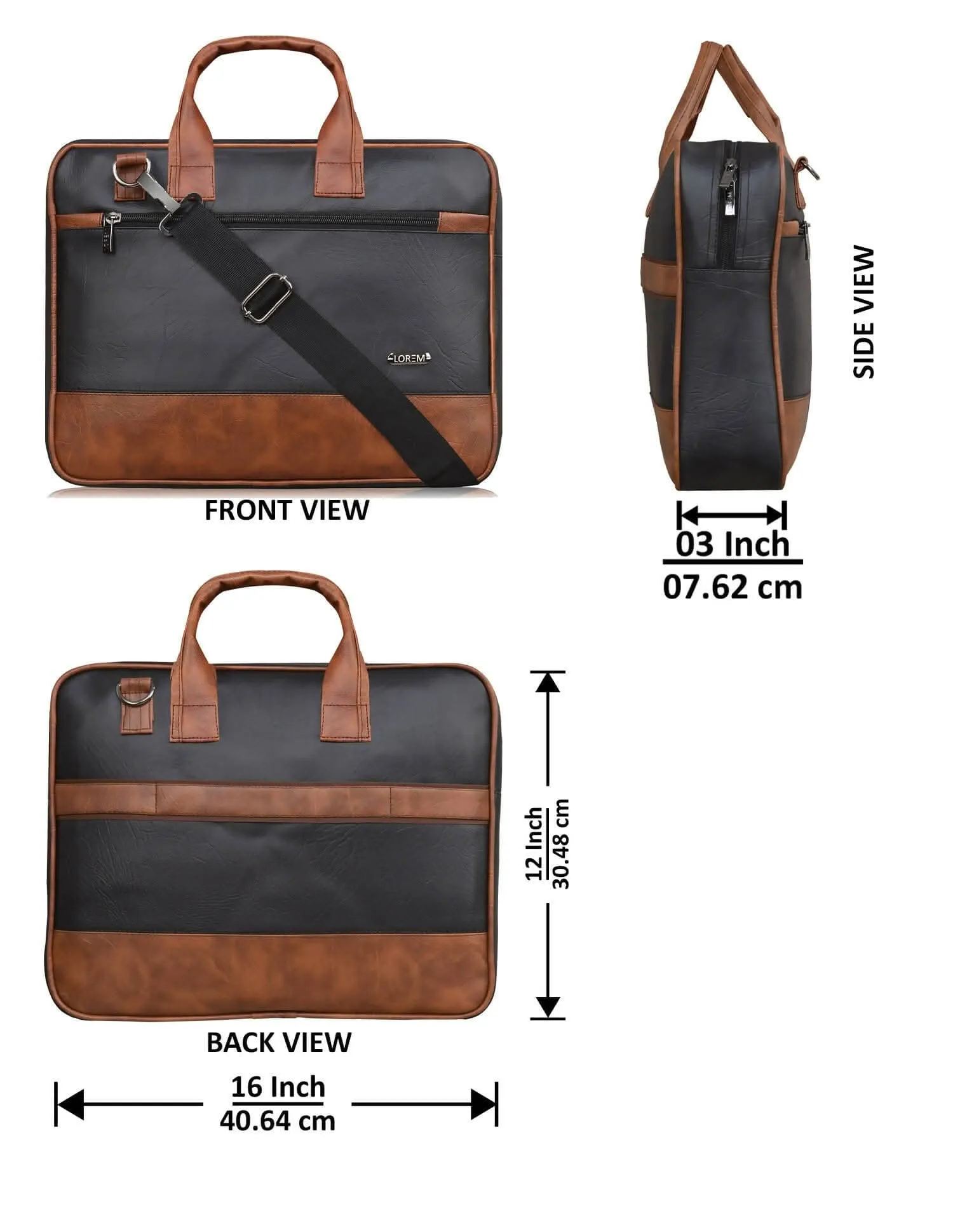 LOREM Black & Tan Color Faux Leather 10L Messenger Bag For Men & Women (BG32)