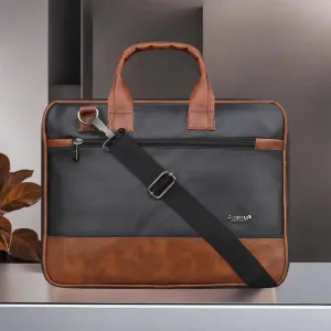 LOREM Black & Tan Color Faux Leather 10L Messenger Bag For Men & Women (BG32)