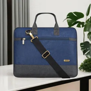 LOREM Blue & Grey Faux Leather 10L Laptop Messenger Bag for Men & Women (BG34)