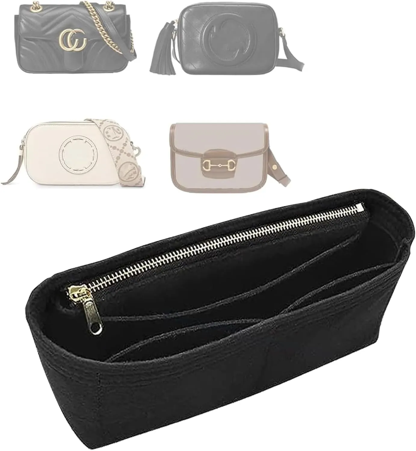 LOUKAYCC Felt Purse Organizer Insert for GG Marmont Mini Bag Organizer Handbag (Mini, Black)