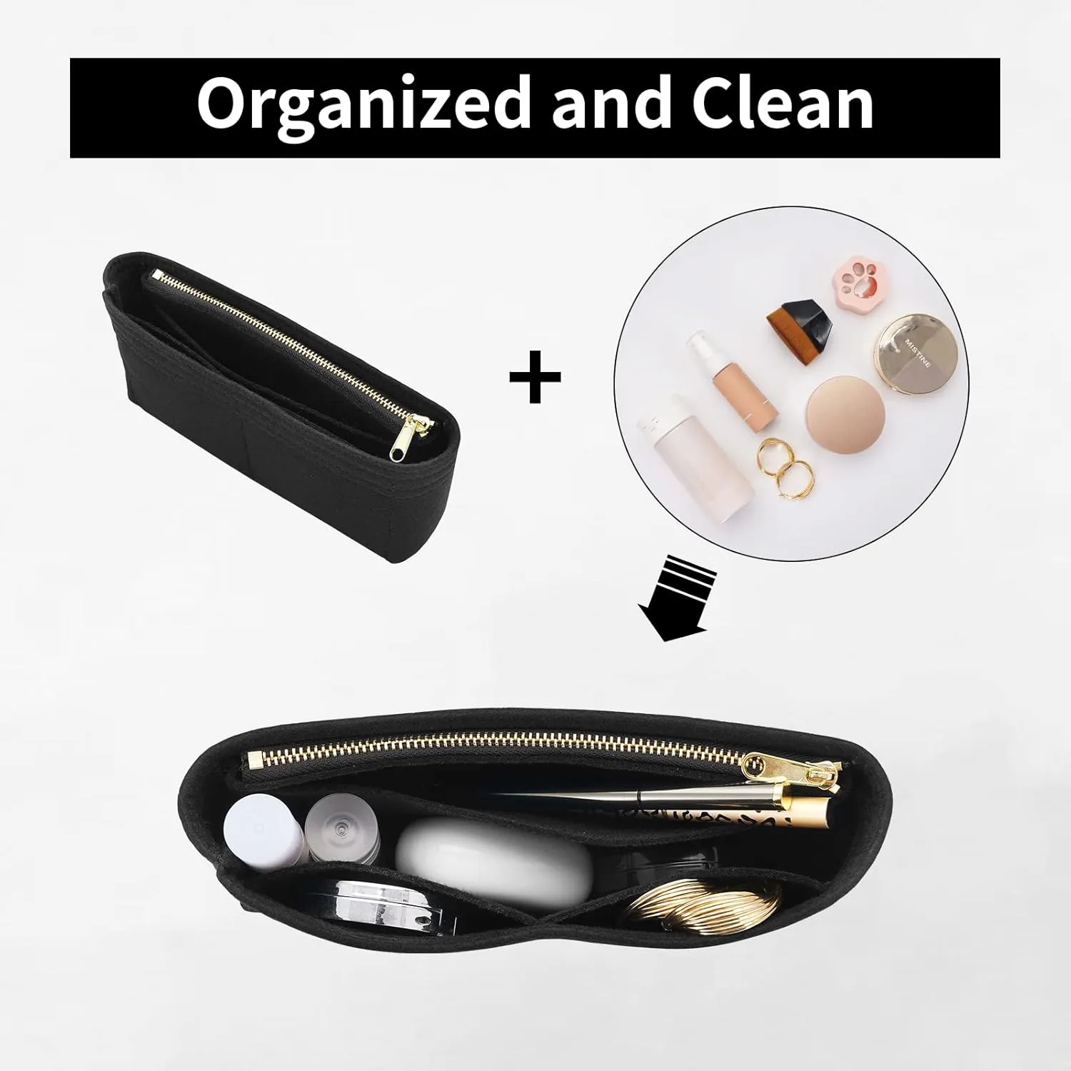 LOUKAYCC Felt Purse Organizer Insert for GG Marmont Mini Bag Organizer Handbag (Mini, Black)