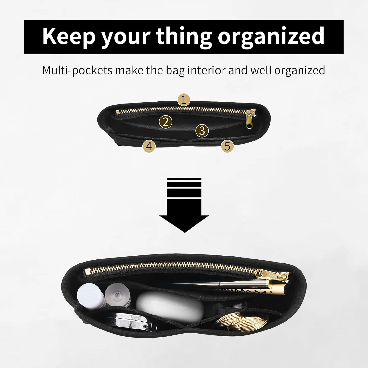 LOUKAYCC Felt Purse Organizer Insert for GG Marmont Mini Bag Organizer Handbag (Mini, Black)