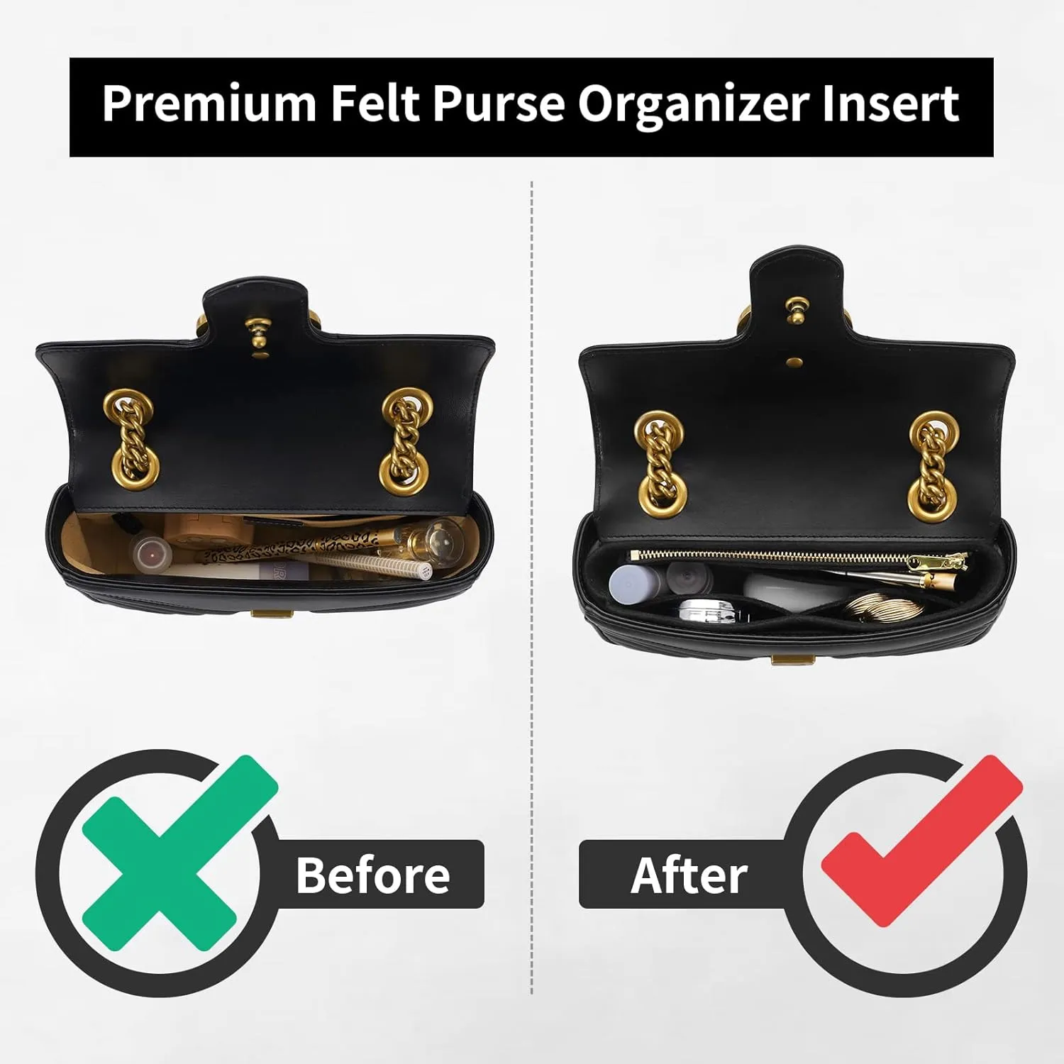 LOUKAYCC Felt Purse Organizer Insert for GG Marmont Mini Bag Organizer Handbag (Mini, Black)